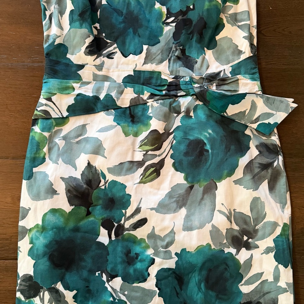 Ralph Lauren Teal and Gray Floral Midi Dress